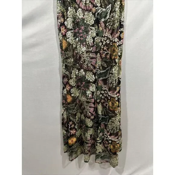 NWT $698 Mac Duggal [ 4 ] 49574 Embellished Floral One Shoulder‎ Gown Black
